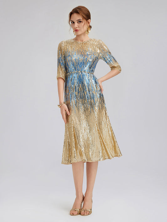 Yumuşak Ombre Streç Payetli Elbise