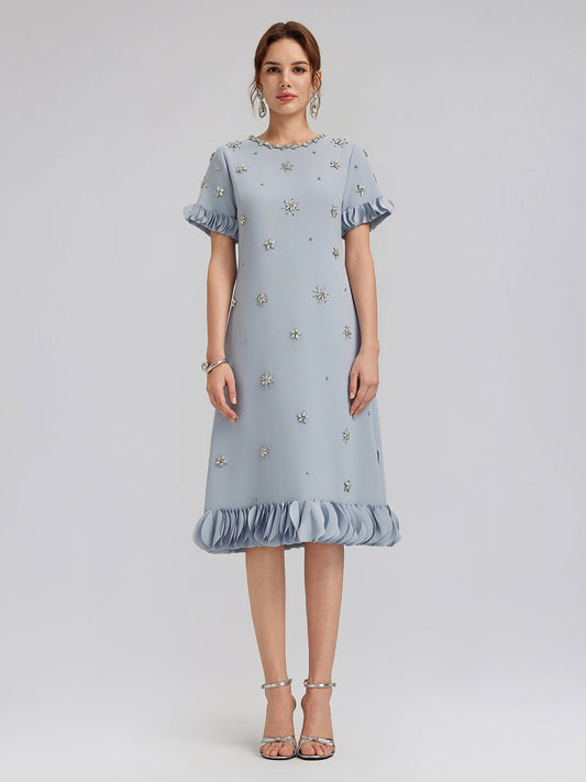 El Dikişi Boncuklu Çiçek Süslemeli Elbise