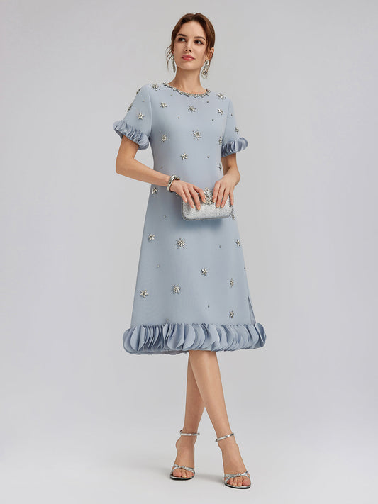 El Dikişi Boncuklu Çiçek Süslemeli Elbise